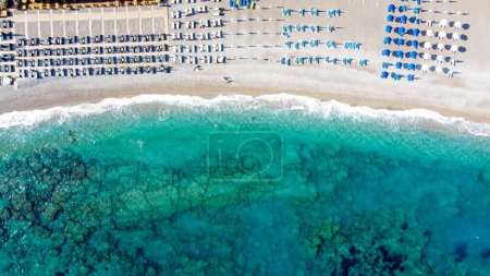 Photo for Aerial birds eye view photo taken by drone of Rhodes island town Elli beach a popular summer tourist destination, Dodecanese, Aegean, Greece - Royalty Free Image