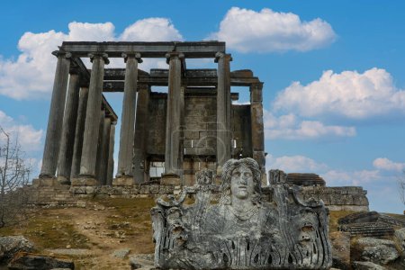 Photo for Cavdarhisar, Kutahya, Turkey, February 20, 2023, Antic city ruins with Zeus temple. Aizanoi ancient city in . - Royalty Free Image