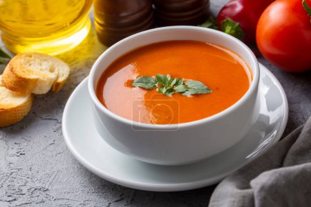 Photo for Delicious looking tomato soup. Turkish name; Domates corbasi - Royalty Free Image