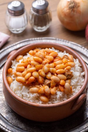 Photo for Haricot Beans, rice and beans (Turkish name; pilav ustu kuru fasulye) - Royalty Free Image
