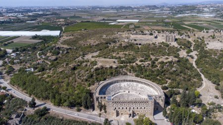 Photo for Aerial drone view of Aspendos Anthique Theater, best-preserved antique theater in the world, Antalya - Turkey - Royalty Free Image