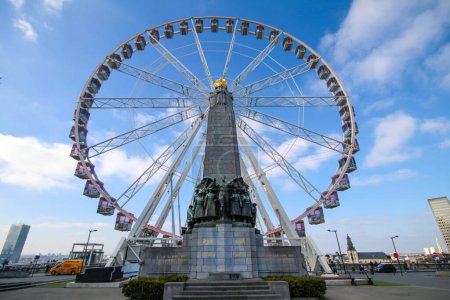 Photo for Brussels, Belgium, April 19, 2023. The Big Wheel, The View, rises to 55 meters, which adds up to a height of more than 100 meters on the Brussels panorama. - Royalty Free Image