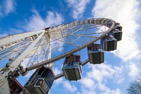 Photo for Brussels, Belgium, April 19, 2023. The Big Wheel, The View, rises to 55 meters, which adds up to a height of more than 100 meters on the Brussels panorama. - Royalty Free Image