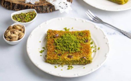 Photo for Turkish dessert antep kadayif - pistachio kadayif - Royalty Free Image