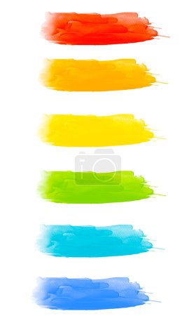 Photo for Rainbow watercolor brush stroke green stripes isolated on white. Colorful painted grunge stripes set. - Royalty Free Image