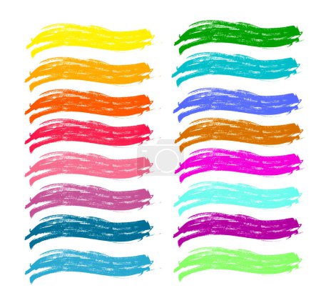 Téléchargez les photos : Rainbow aquarelle coup de pinceau rayures vertes isolées sur blanc. Ensemble de rayures grunge peintes colorées. - en image libre de droit