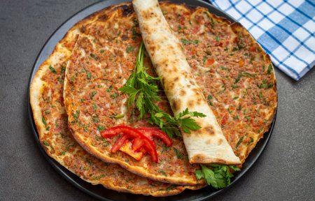 Photo for Turkish foods; Turkish pizza -Lahmacun - Royalty Free Image