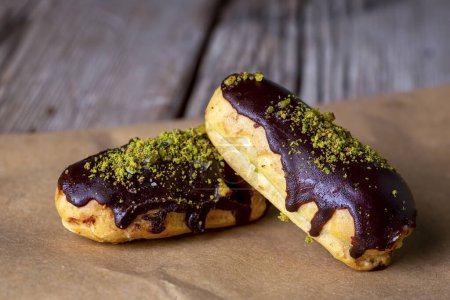 Photo for Traditional french eclairs with chocolate. - Royalty Free Image