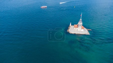 Photo for Aerial Drone View of Maiden's Tower in Uskudar Istanbul - Kiz Kulesi, Turkey - Royalty Free Image