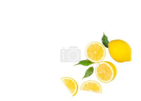 Téléchargez les photos : Modèle de fruits de tranches de citron isolé sur un fond blanc. Vue du dessus. - en image libre de droit