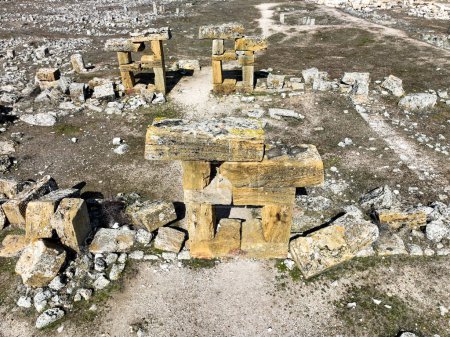 Photo for Blaundus - Blaundeon ancient city Sulumenli, Usak,Turkey. Aerial view with drone. - Royalty Free Image