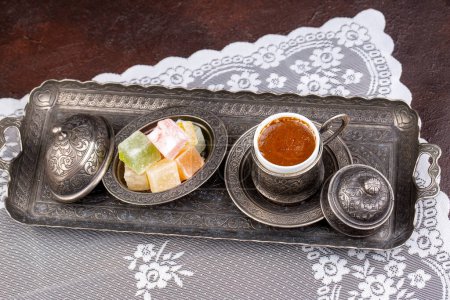 Photo for Traditional delicious Turkish coffee and Turkish delight - Royalty Free Image