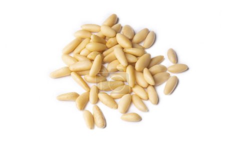 Healthy pine nuts isolated on white background.