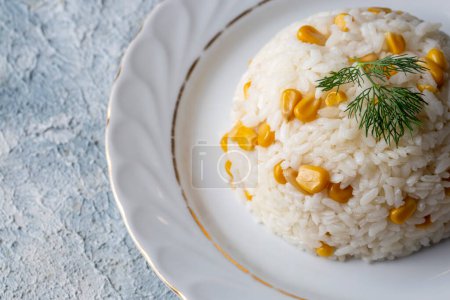 Photo for Corn rice in a rice bowl (Turkish name; misirli pilav) - Royalty Free Image