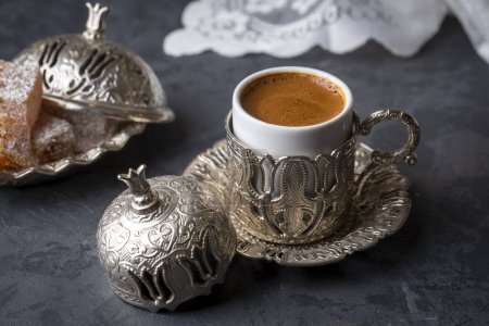 Photo for Traditional delicious Turkish coffee and Turkish delight - Royalty Free Image