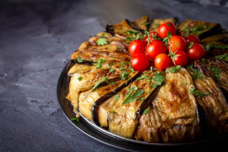Photo for Traditional delicious Turkish food, meat eggplant dish (Turkish name; patlican kapama) - Royalty Free Image