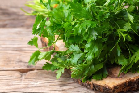 Photo for Fresh parsley on the wooden background - Royalty Free Image