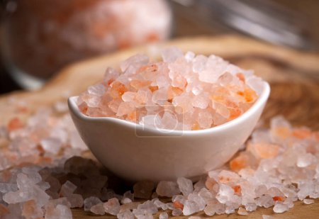 Photo for Pink Himalayan salt crystals, food concept photo. - Royalty Free Image