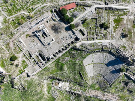 Photo for Aerial drone shooting of ancient city of Pergamon acropolis. Izmir - Turkey - Royalty Free Image