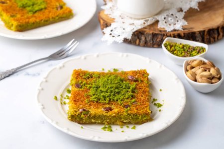 Photo for Turkish dessert antep kadayif - pistachio kadayif - Royalty Free Image