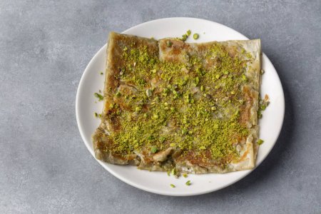 Photo for Delicious Turkish Traditional Dessert Katmer From Gaziantep - green pistachio - Royalty Free Image