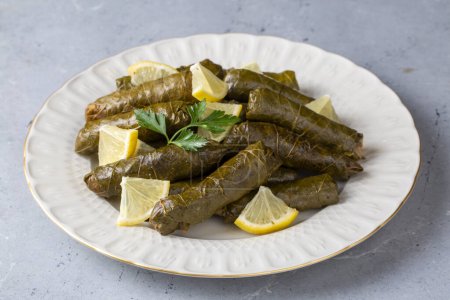 Photo for Traditional delicious Turkish foods; stuffed leaves (yaprak sarmasi) - Royalty Free Image