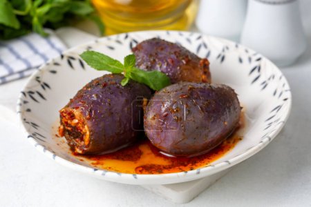 Photo for Traditional delicious Turkish foods; eggplant stuffed (patlican dolmasi) - Royalty Free Image