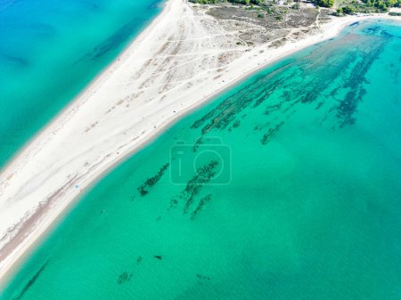 Photo for Drone (aerial) view of beautiful beach on Possidi Cape on Kassandra peninsula, Halkidiki (Chalkidiki), Greece - Royalty Free Image