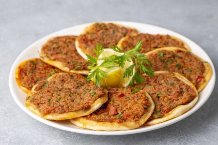 Photo for Turkish Food Findik Lahmacun - Mini Pizza - Royalty Free Image