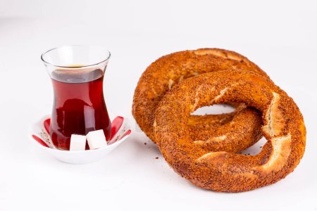 Photo for Traditional delicious Turkish bagel and Turkish tea - Royalty Free Image