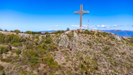 Photo for Skopje, Macedonia, October 29, 2023, Millennium Cross on the top of Vodno mountain hill - Royalty Free Image