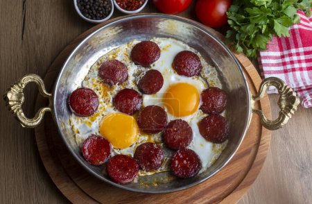 Photo for Turkish style fried egg with sausage - Royalty Free Image