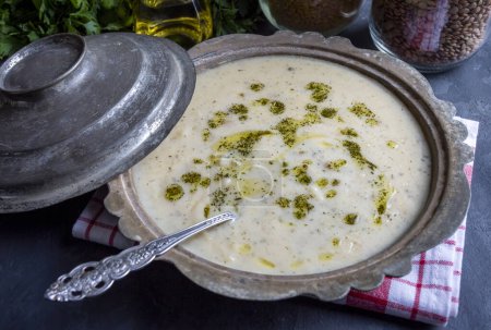 Photo for Traditional delicious Turkish food; Yoghurt soup (Turkish name; yayla corba) - Royalty Free Image