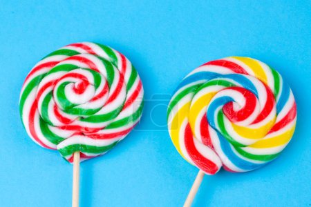 Photo for Colorful lollipops and different colorful round candy. Top view. - Royalty Free Image