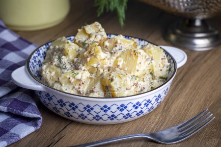 Photo for Potato salad with mustard seeds and mayonnaise (Turkish name; patates salatasi) - Royalty Free Image