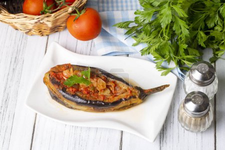 Photo for Traditional delicious Turkish foods; Eggplant food, Turkish name; imam bayildi - Royalty Free Image