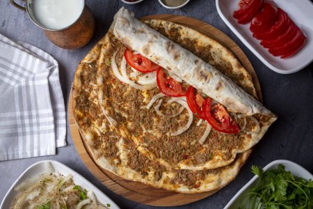 Photo for Turkish foods; Turkish pizza -Lahmacun - Royalty Free Image