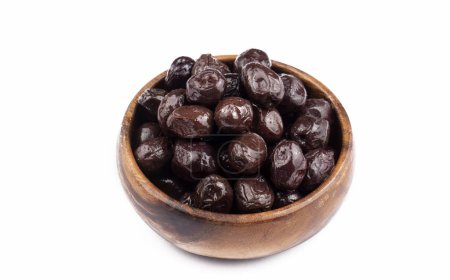 Photo for Black olives in wooden bowl on white background - Royalty Free Image