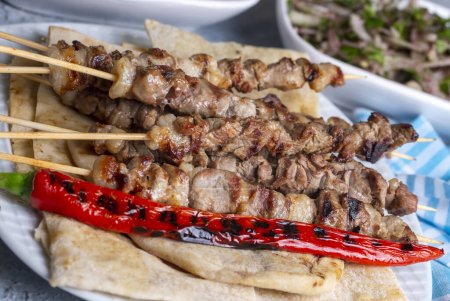 Téléchargez les photos : Cuisine turque traditionnelle délicieuse ; brochettes (nom turc ; flic sis) - en image libre de droit
