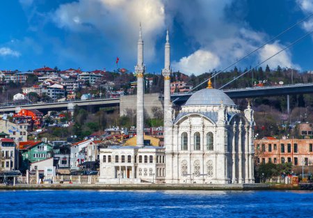 Photo for Istanbul - Turkey, February 17, 2020, view of Ortakoy Mosque and Bosphorus Bridge - Royalty Free Image