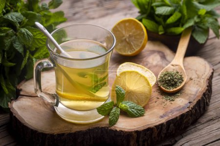 Photo for Tea with lemon and mint (Turkish name; nane limon cayi) - Royalty Free Image