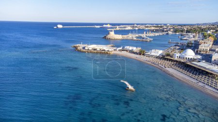 Photo for Aerial birds eye view photo Rhodes island town Elli beach a popular summer tourism, Dodecanese, Aegean, Greece. Drone photo. - Royalty Free Image