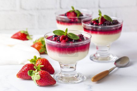 Photo for Dessert panna cotta with fresh berries - Royalty Free Image