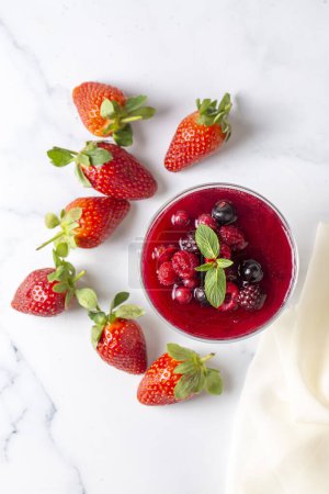 Photo for Dessert panna cotta with fresh berries - Royalty Free Image