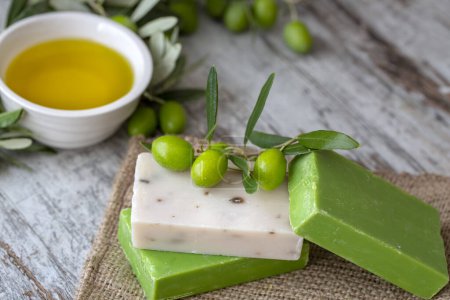 Photo for Green olive and olive soap - Royalty Free Image