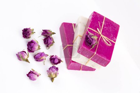 Photo for Dried pink rose flowers and rose soap - Royalty Free Image