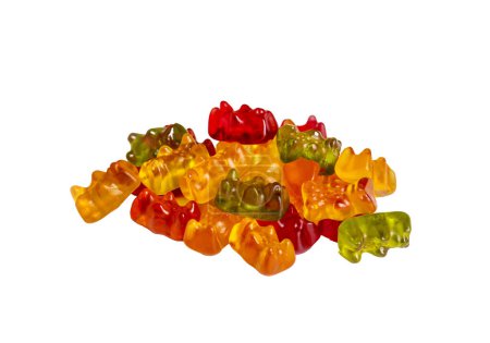 Foto de Colección de coloridos osos osos gomosos de gelatina aislados sobre un fondo blanco. Frijoles jalea. - Imagen libre de derechos