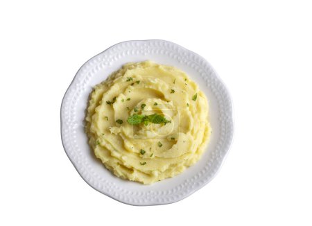 Photo for Serving of creamy mashed potato made from boiled potatoes - Royalty Free Image