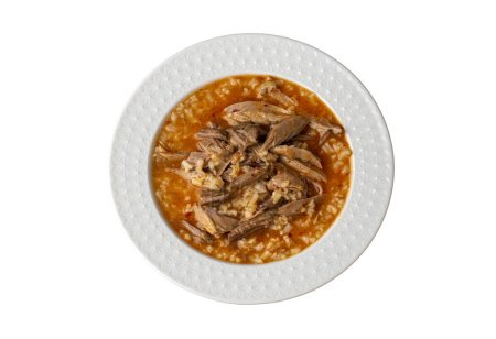Téléchargez les photos : Soupe turque Beyran à la viande d'agneau, riz, ail haché et sauce au vinaigre. Aliments biologiques traditionnels. Soupe traditionnelle de Gaziantep, Turquie. (nom turc ; Beyran corbasi) - en image libre de droit