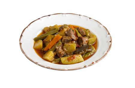 Photo for Turkish Food Turlu Mixed Vegetables with Cubed Meat. - Royalty Free Image